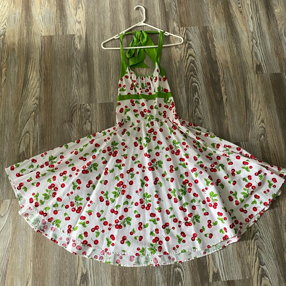 Pinup Couture white cherry halter circle dress size medium